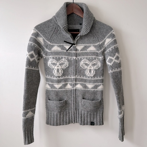 Aritzia Sweaters - Aritzia TNA Lambswool & Angora Sea to Sky Zip-up Cardigan Sweater Grey White XS
